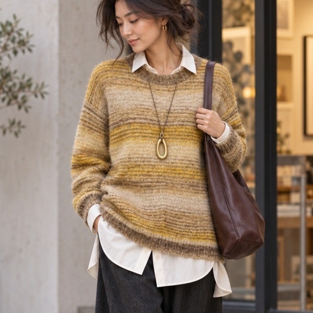 Holzweiler Lightweight Knit Sweater Yellow Mix Wool Alpaca Ombre XXS Oversized